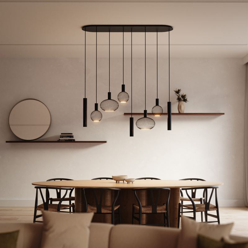 9100 - Como hanglamp plat ovaal 145cm - 8 lichts 